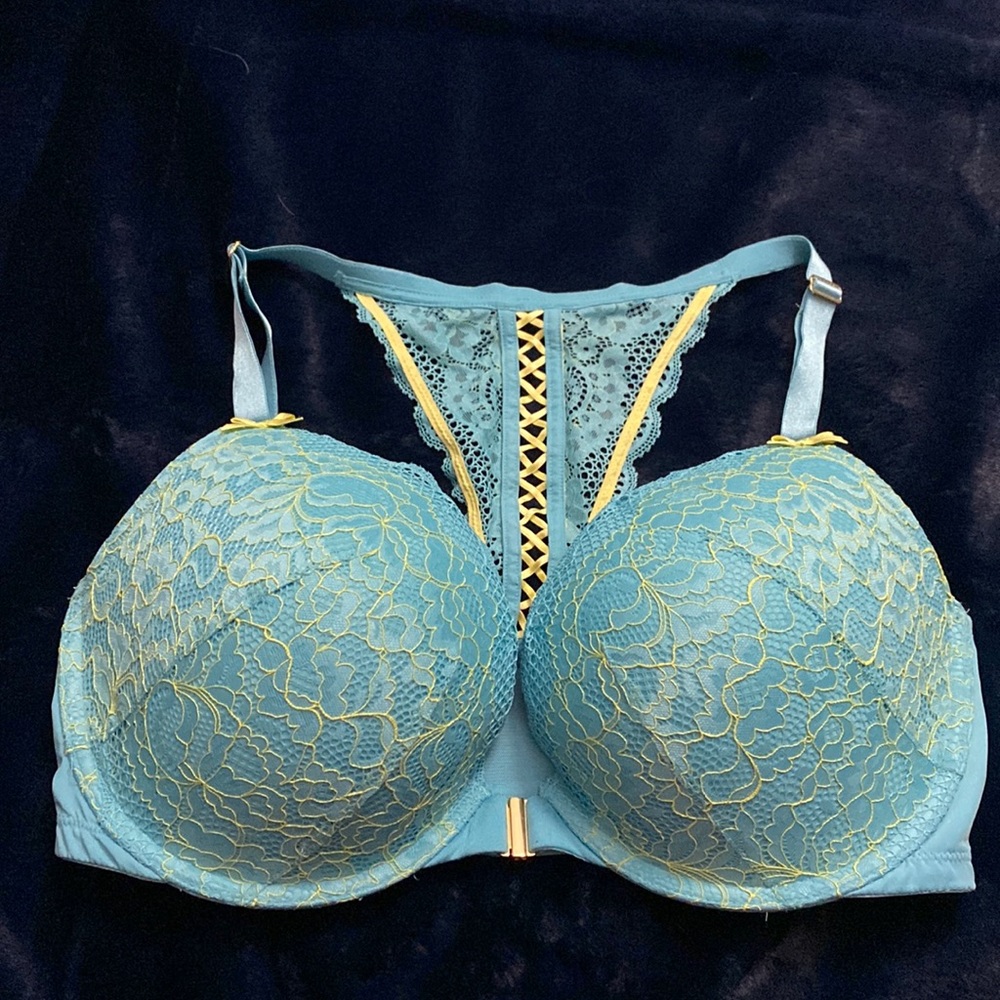Light blue with yellow detail front closure Lane Bryant 38DDD